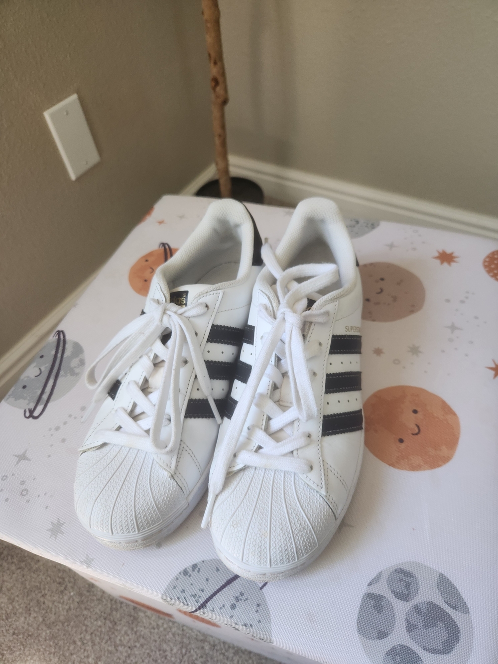 adidas Kids White Sneakers with Black Stripes and Shell Toe
